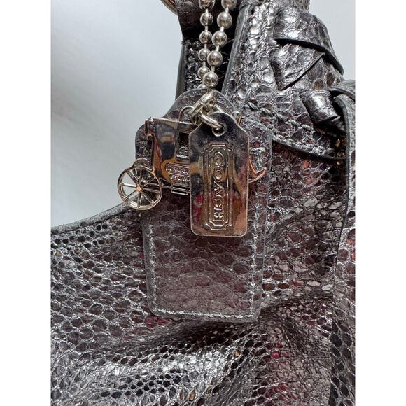 Coach Maggie Crinkle Gunmetal Silver Python Metallic Hobo Bag 13901 - Picture 15 of 15